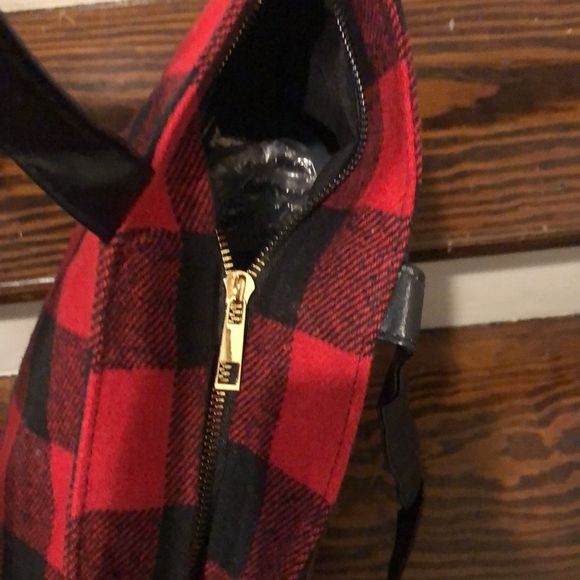 RED BLACK BUFFALO PLAID Flannel Christmas Holiday Tote Bag With Zipper Closure - Picture 2 of 8